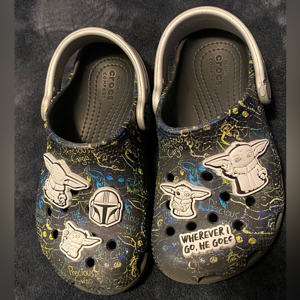 CROCS Black and Gray Clogs with Star Wars Characters